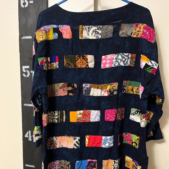 Theo Womens Vintage Art To Wear Lagenlook Patchwor  Tunic Blouse Top Sz M - Picture 5 of 5